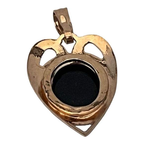 Vintage Gold Filled Pendant Black Cabochon Textured Mid Century Modern  7S - Picture 6 of 7